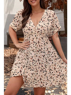 Plus Size Surplice V Neck Cuffed Sleeve Empire Waist Dress