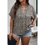 Plus Size Floral Notched V Neck Short Casual Blouse