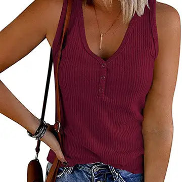 Solid Color V-Neck Breasted Slim-Fit Knit Vest
