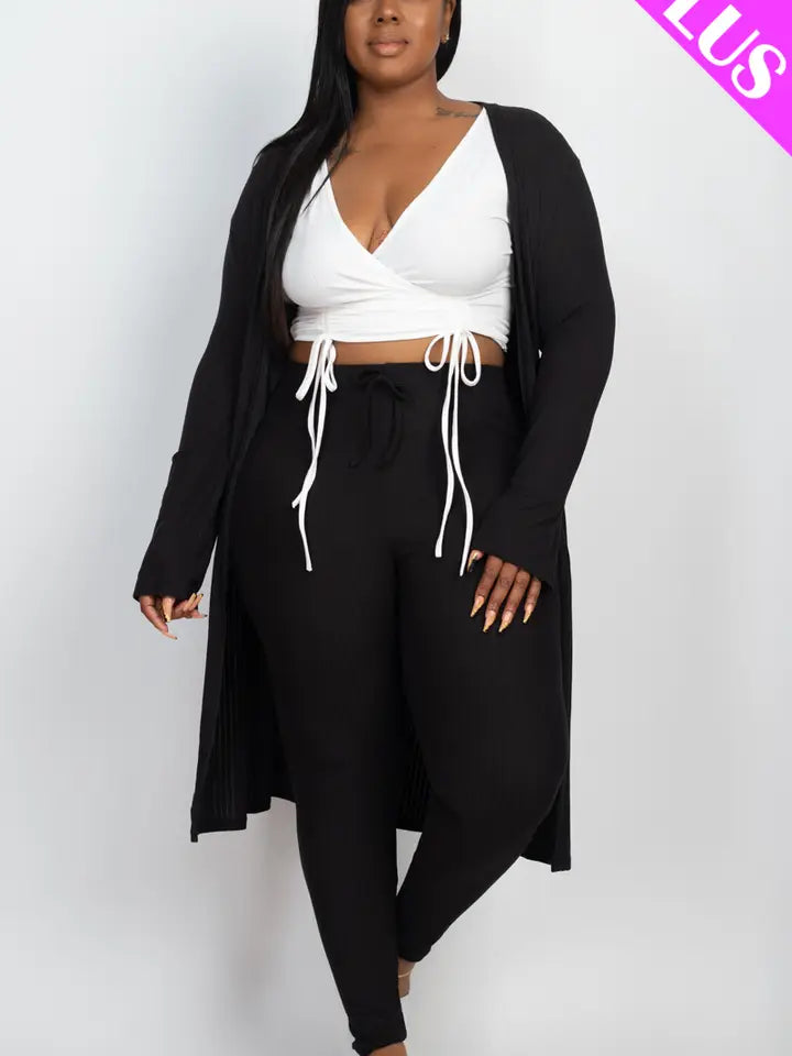 Plus Size Long Sleeve Cardigan & Pants Set