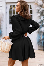 Textured Ruffled V Neck High Waist Mini Dress