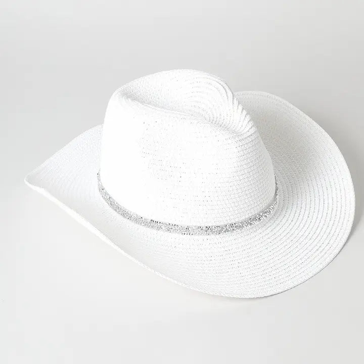 Rhinestone Band Straw Panama Cowboy Hat