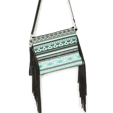 Aztec Striped Print Crossbody with Tassels
