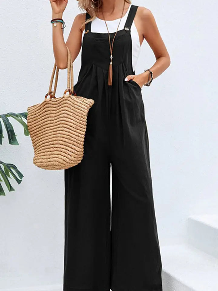 Mid-Waist Retro Solid Color Loose Casual Fashion romper