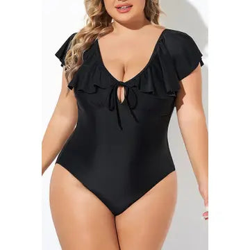 Plus Size Ruffle Sleeve One Piece Swimsuit