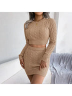 WOMEN Cable Knit Crop Sweatshirt and Skirt Set