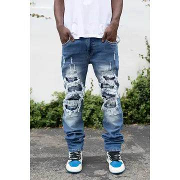 Distressed Stacked Denim Jeans