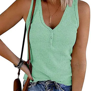 Solid Color V-Neck Breasted Slim-Fit Knit Vest