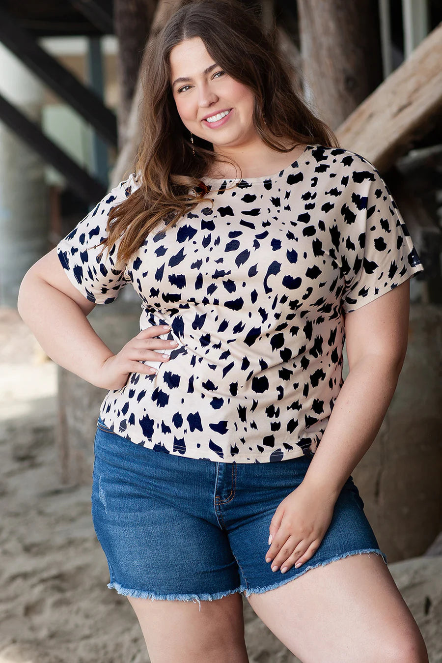 Leopard Twist Open Back Top Plus Size