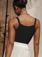 U-Neck Thread Knit Solid Color Short Crop Slim-Fit Vest