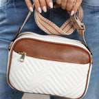 White Quilted Contrast Color Square Crossbody Shoulder Bag