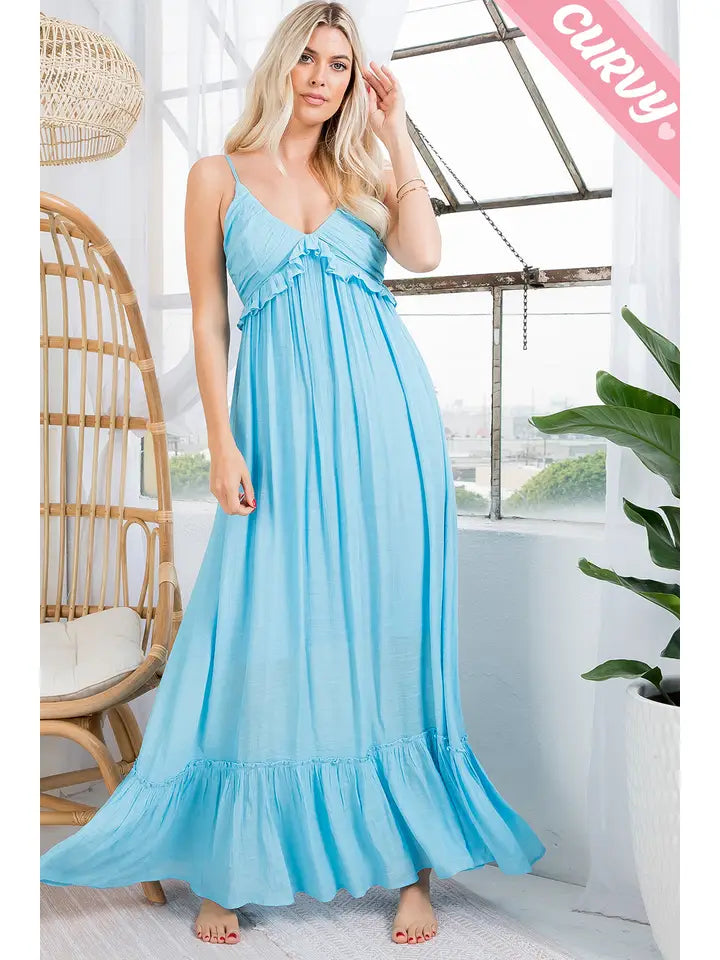 Plus Size Ruffle V Neck Maxi Dress