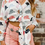 Cowgirl Hat Print Button Up Shirt