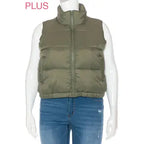 Plus Nylon High Neck Faux Down Puffer Vest