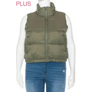 Plus Nylon High Neck Faux Down Puffer Vest