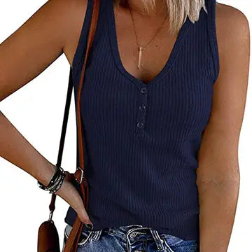 Solid Color V-Neck Breasted Slim-Fit Knit Vest