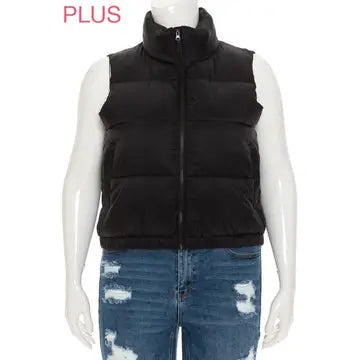 Plus Nylon High Neck Faux Down Puffer Vest