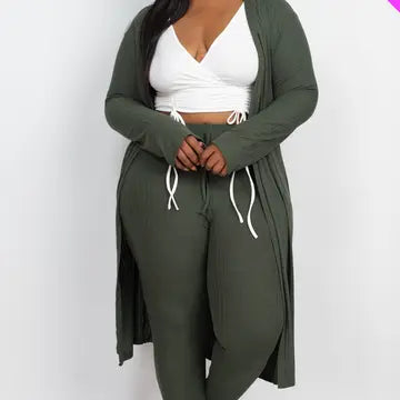 Plus Size Long Sleeve Cardigan & Pants Set