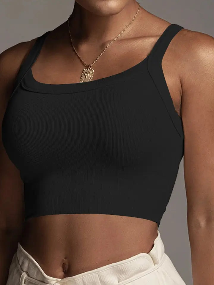 U-Neck Thread Knit Solid Color Short Crop Slim-Fit Vest