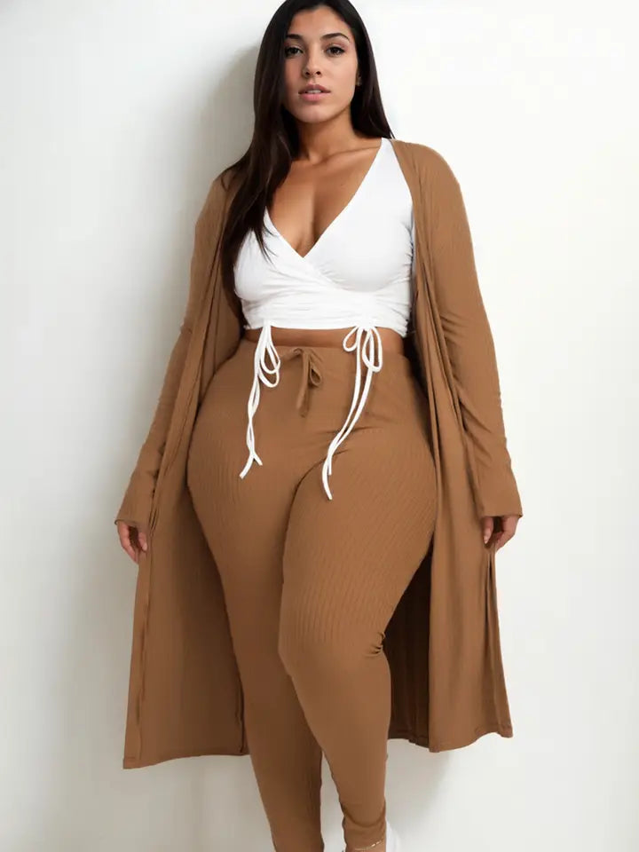 Plus Size Long Sleeve Cardigan & Pants Set