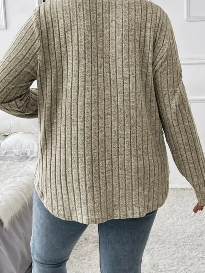 Plain V Neck Rib Plus Size