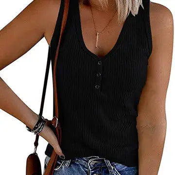 Solid Color V-Neck Breasted Slim-Fit Knit Vest