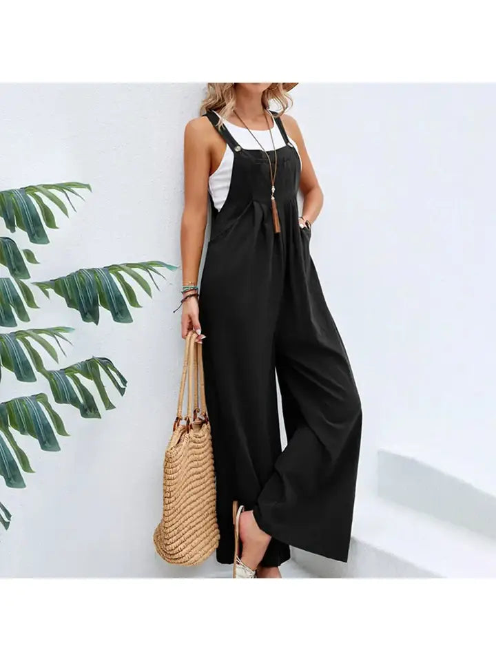 Mid-Waist Retro Solid Color Loose Casual Fashion romper
