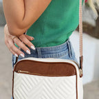 White Quilted Contrast Color Square Crossbody Shoulder Bag