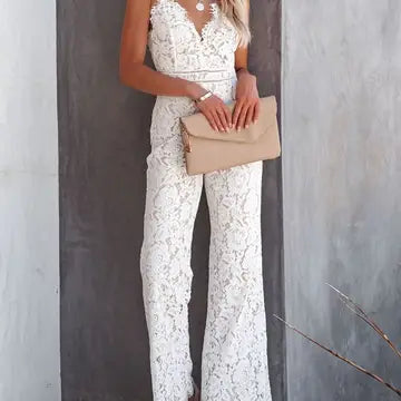 Lace Mid-Rise Casual Smooth Lined Jumpsuit