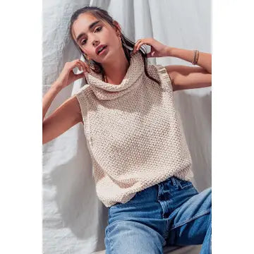 Sleeveless Cowl Neckline Crochet Top