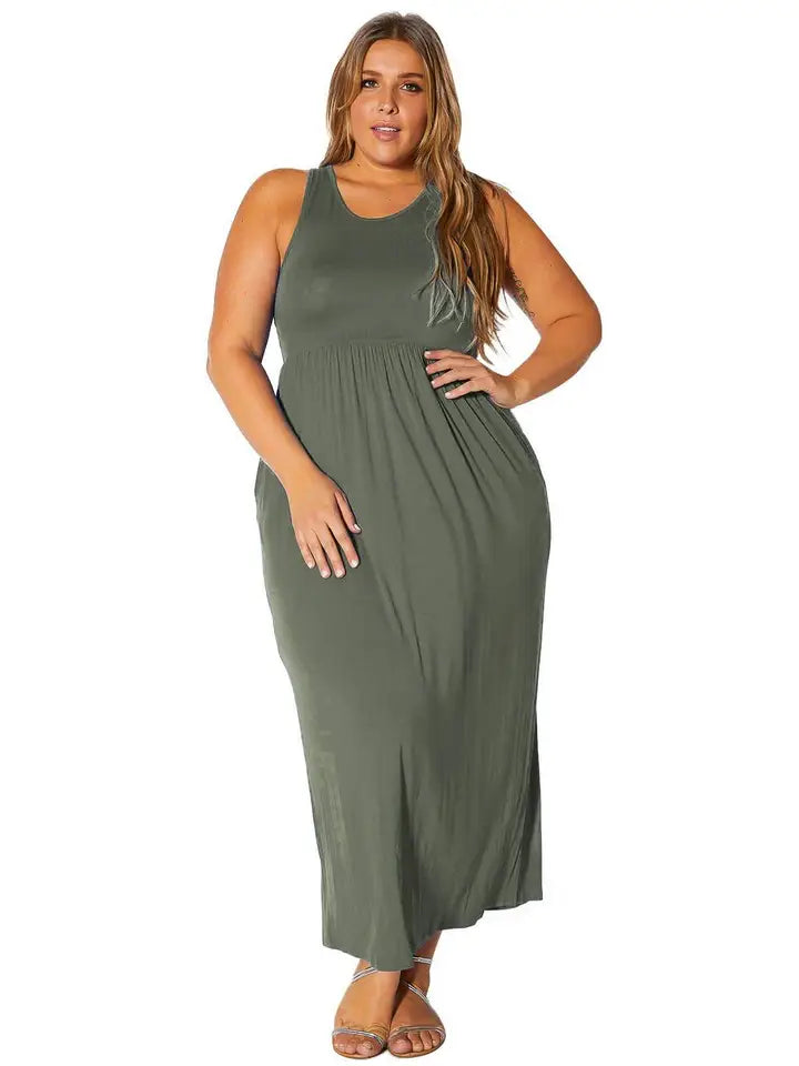 Bellatrix Plus Size Women's Sleeveless Pleated Maxi Dress