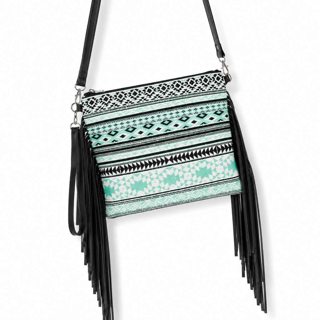 Aztec Striped Print Crossbody with Tassels