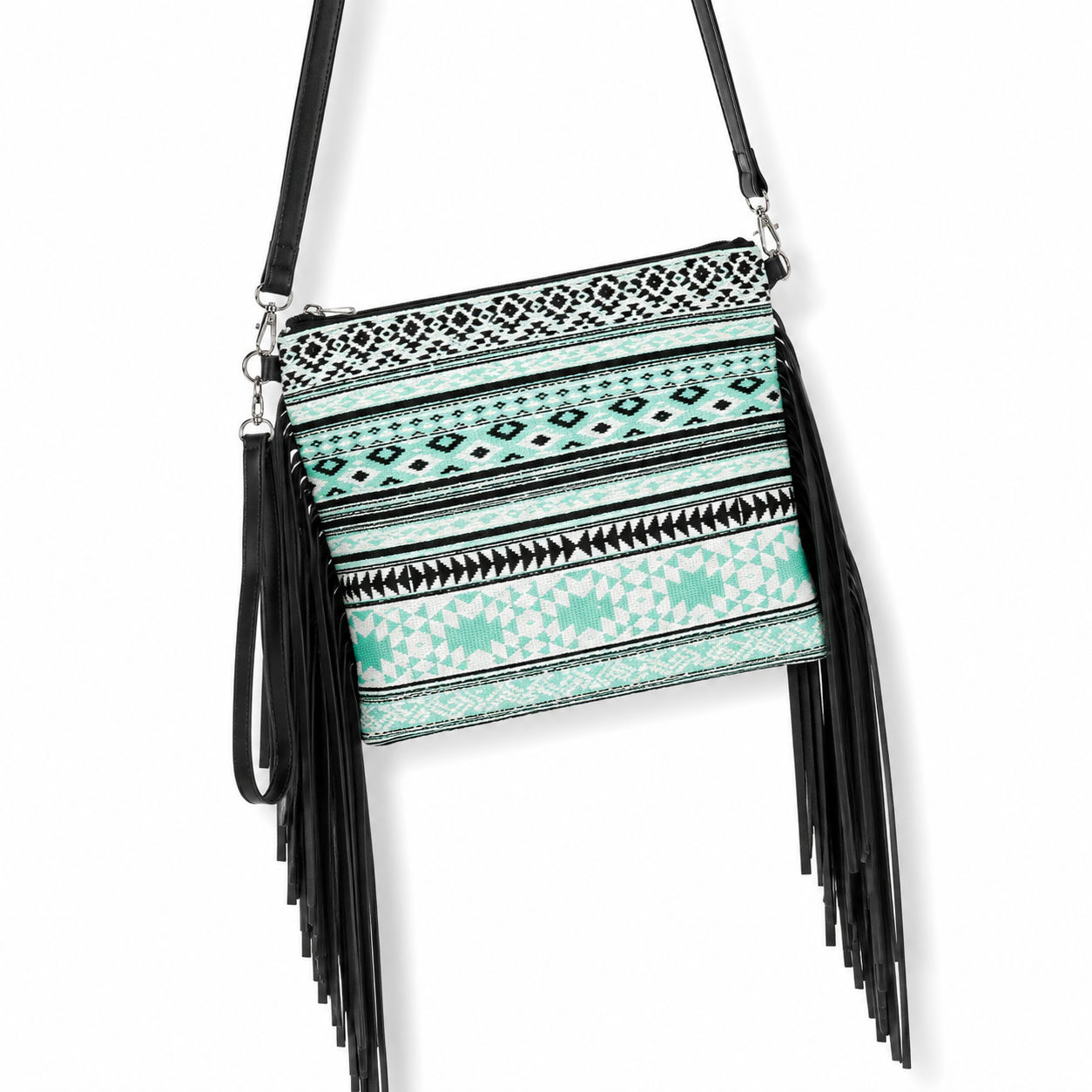 Aztec Striped Print Crossbody with Tassels