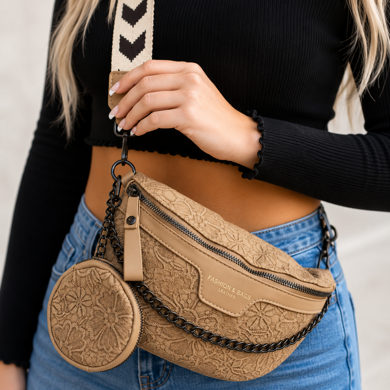 Colorblock Strap Chain Shoulder Bag with Coin Purse