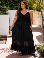 Plus Size Ruffle V Neck Maxi Dress