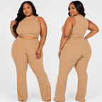 Plus Size Ribbed Mock Neck Crop Tank Top& Bootcut Pants Set