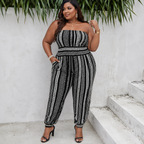 Plus Size Print Off Shoulder Sleeveless Jumpsuit