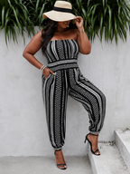 Plus Size Print Off Shoulder Sleeveless Jumpsuit