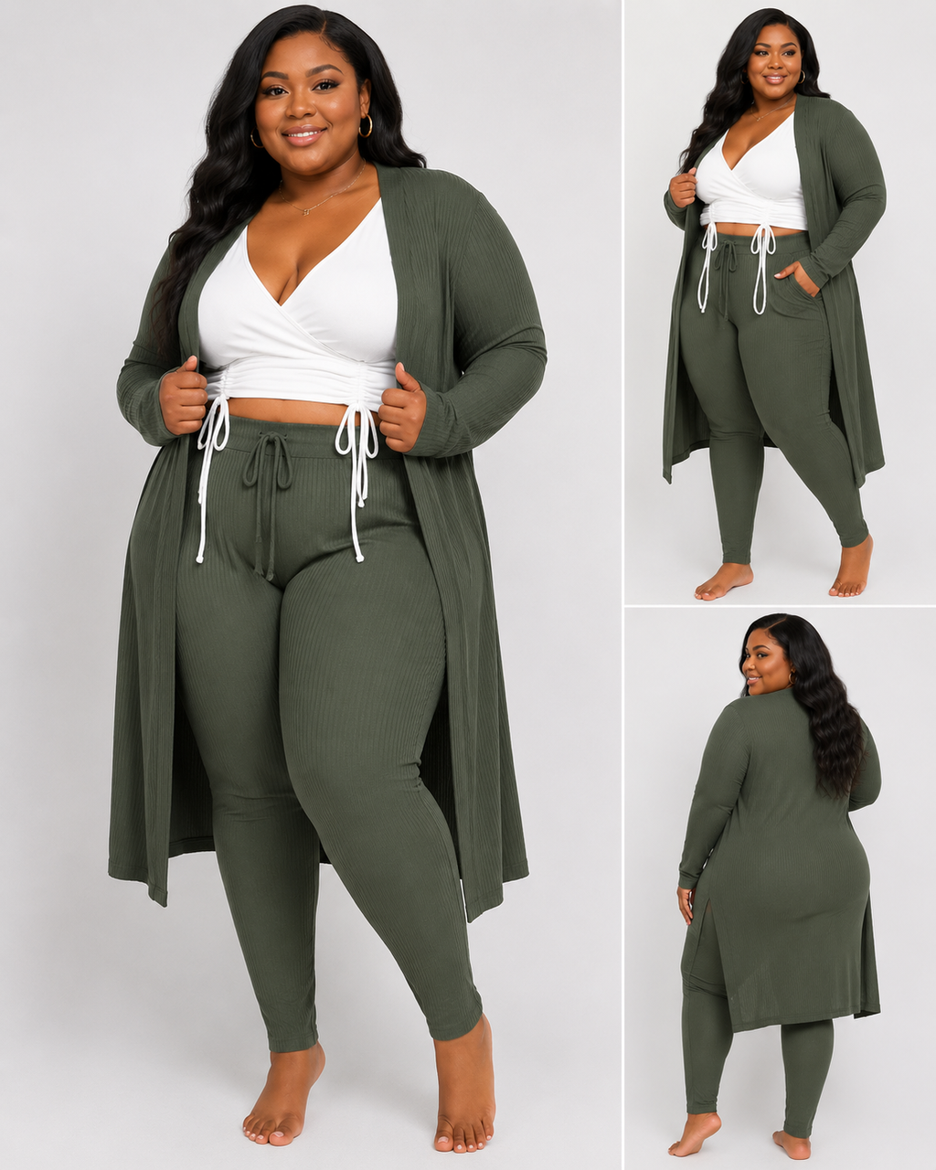 Plus Size Long Sleeve Cardigan & Pants Set