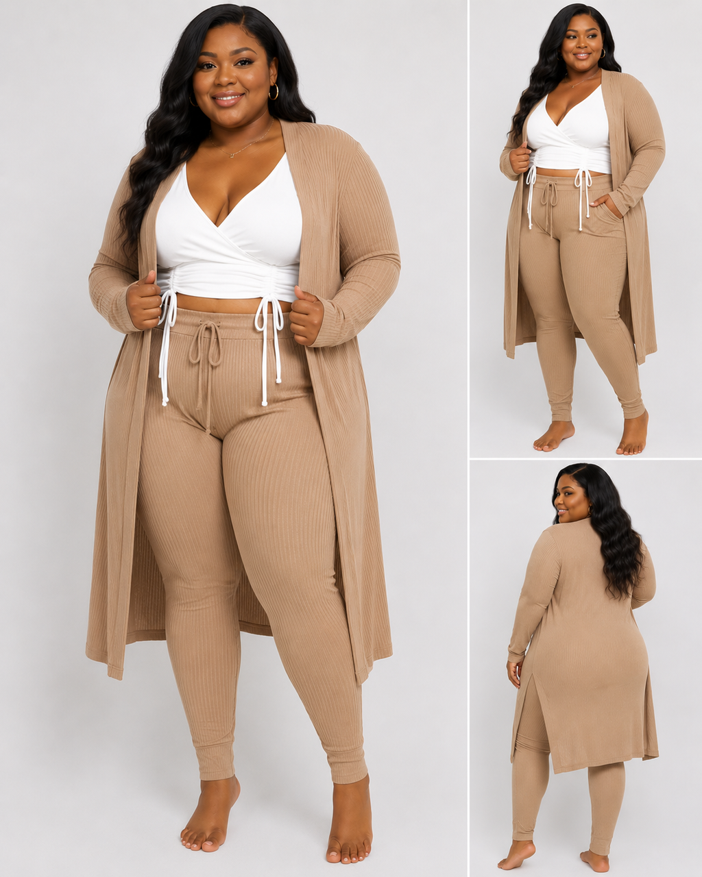 Plus Size Long Sleeve Cardigan & Pants Set
