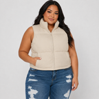 Plus Nylon High Neck Faux Down Puffer Vest