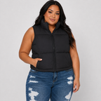 Plus Nylon High Neck Faux Down Puffer Vest