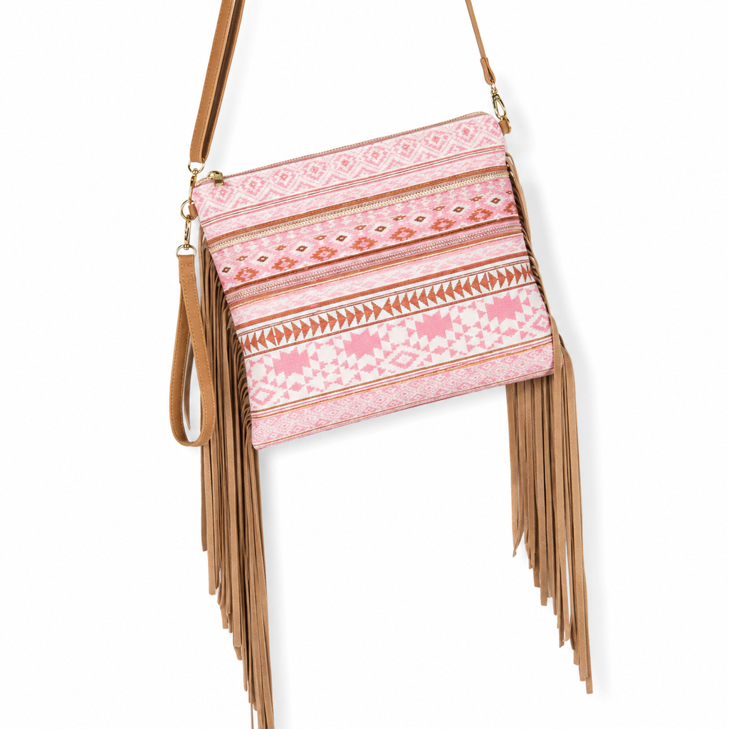 Aztec Striped Print Crossbody with Tassels