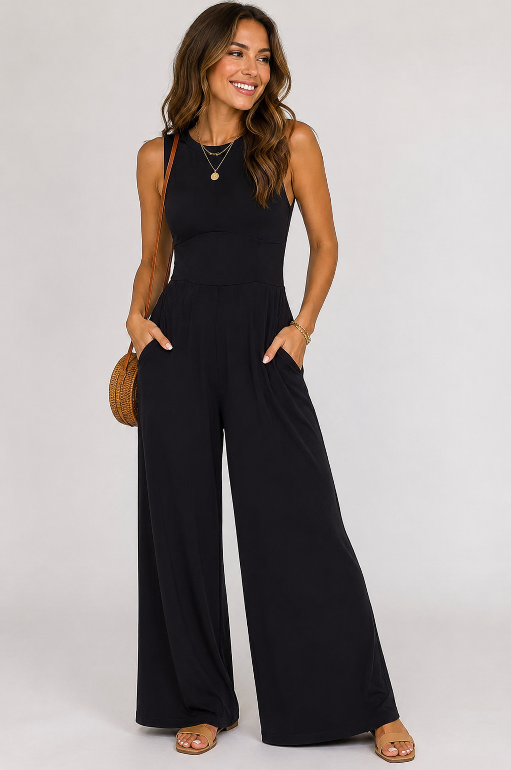 Ldc Sleeveless High Wasit Wide Leg Jumpsuit