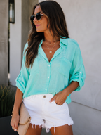 Candy Color Button Long Sleeves Blouse