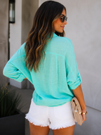 Candy Color Button Long Sleeves Blouse