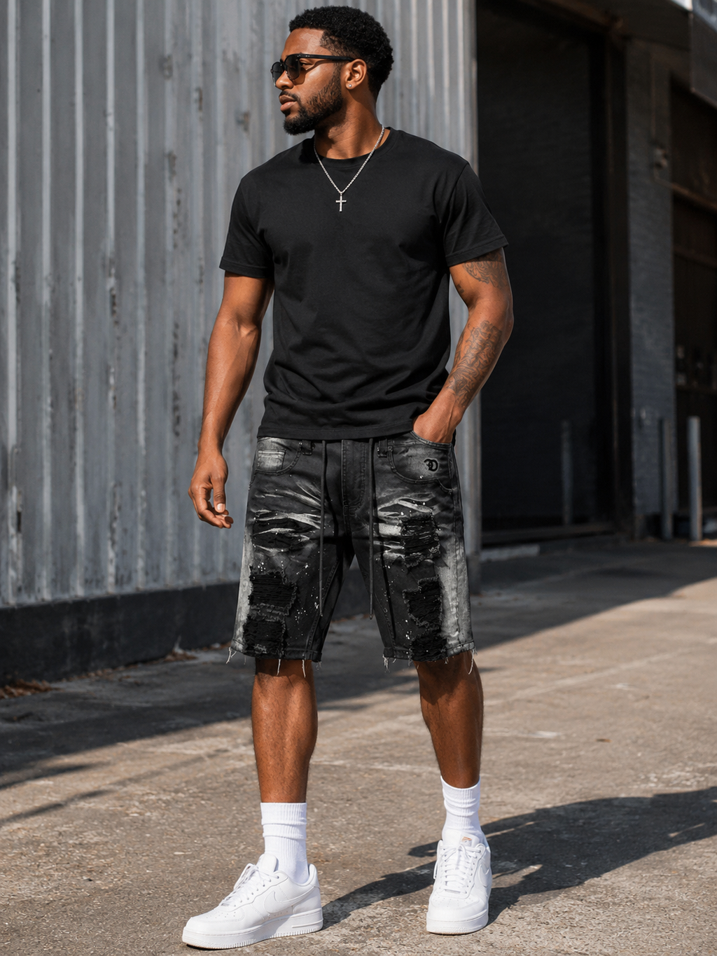 F622 Peyto Shredded Twill Shorts - Black
