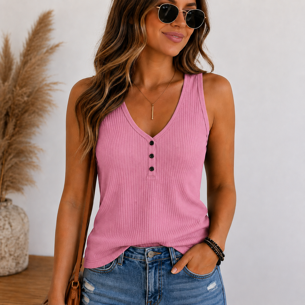 Solid Color V-Neck Breasted Slim-Fit Knit Vest