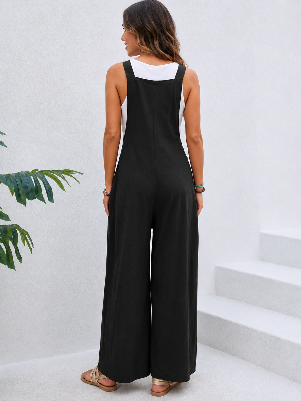 Mid-Waist Retro Solid Color Loose Casual Fashion romper