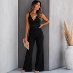 Lace Mid-Rise Casual Smooth Lined Jumpsuit
